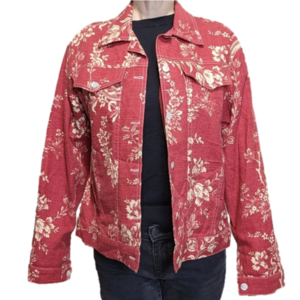 Jacket Floral print Red  cream color Cotton Size M MONTEREY BAY